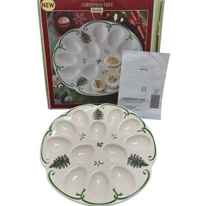 Spode Holiday Christmas Tree Porcelain Devilled Egg Dish, 13 Inch Holds 12 Eggs